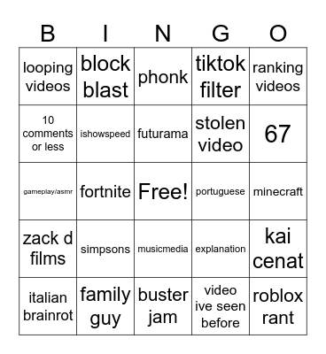 yt shorts Bingo Card