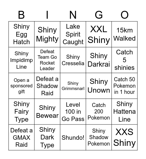 Pokemon Bingo Card