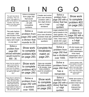 My Math Unit 4 Review Bingo Card