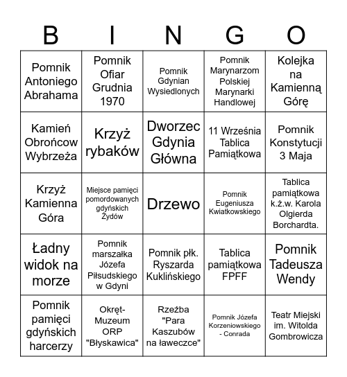 Bingo Historyczne Gdynia Bingo Card
