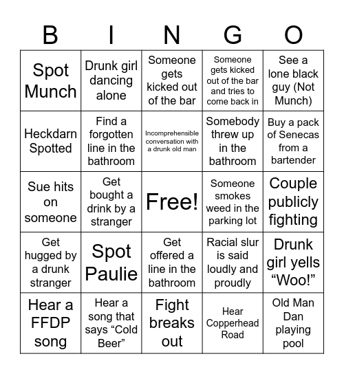 Pub Bingo Card