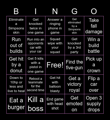 Fortnite Bingo Card