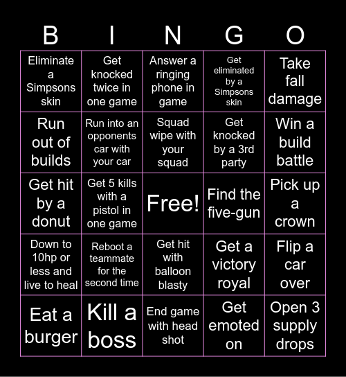 Fortnite Bingo Card