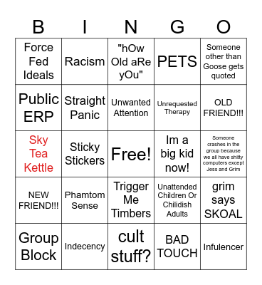 VR Chat Drinking (or smoking?) Bingo! Bingo Card