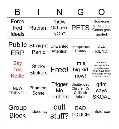 VR Chat Drinking (or smoking?) Bingo! Bingo Card