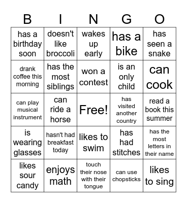 Find Someone Who Bingo Card