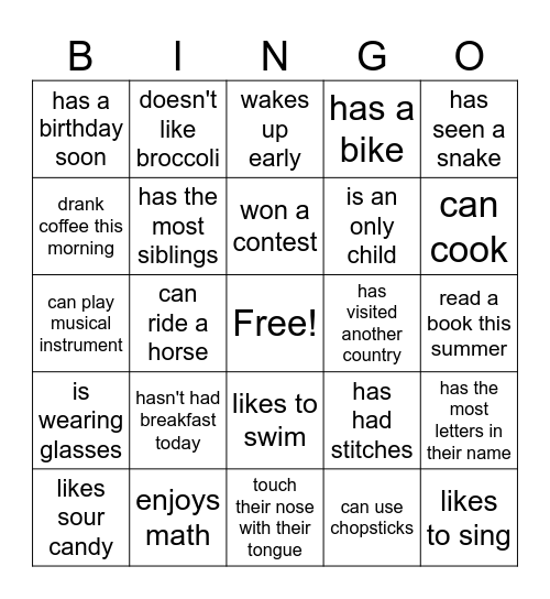 Find Someone Who Bingo Card