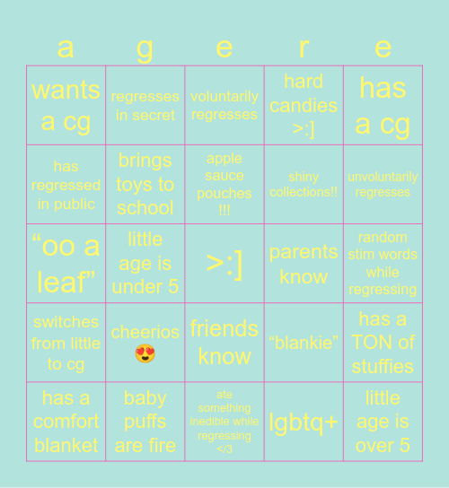 agere bingo !! Bingo Card