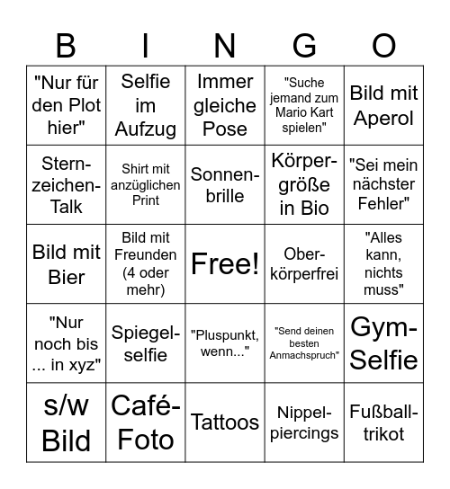Tinder Profil Bingo m/w/d Bingo Card