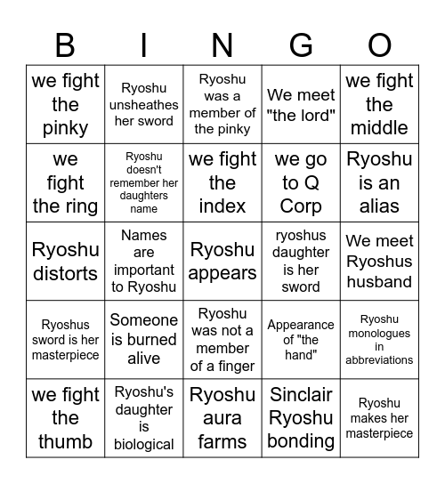 Canto 9 Bingo Board Bingo Card