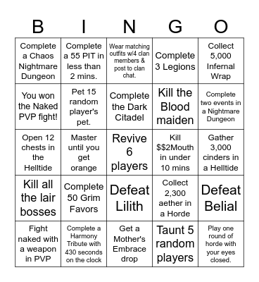 The FIXX: Season 10 Bingo Card