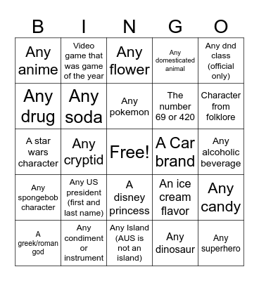 Untitled Bingo Card