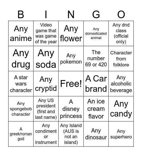 Untitled Bingo Card