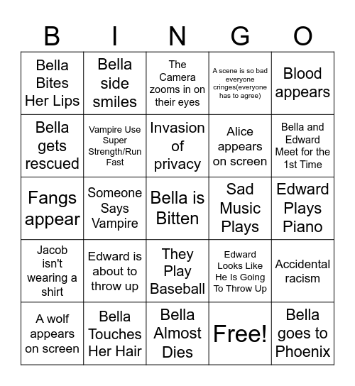 Twilight Bingo Card