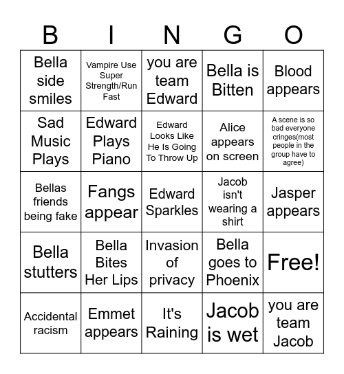 Twilight Bingo Card