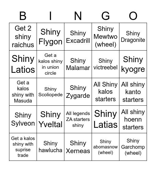 Legends ZA themed shiny hunting bingo Card