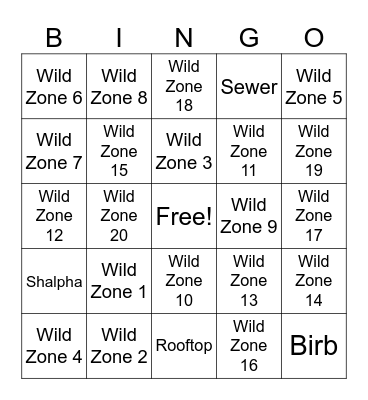 Wild Zone Shiny Hunt Bingo Card
