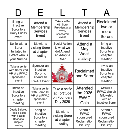 FWAC Reclamation Passport Challenge Bingo Card