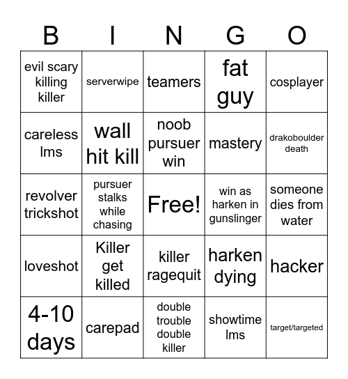 DOD Bingo Card