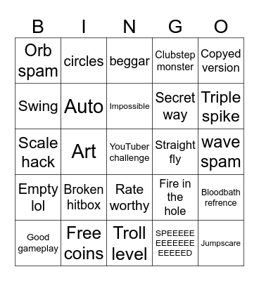 Geometry dash recent tab Bingo Card