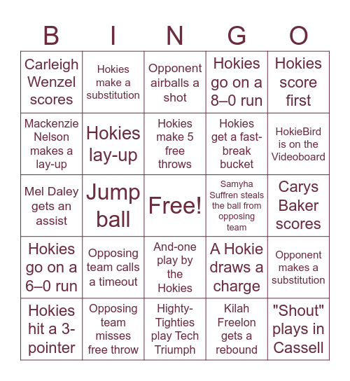 BASKETBALL BINGO Card