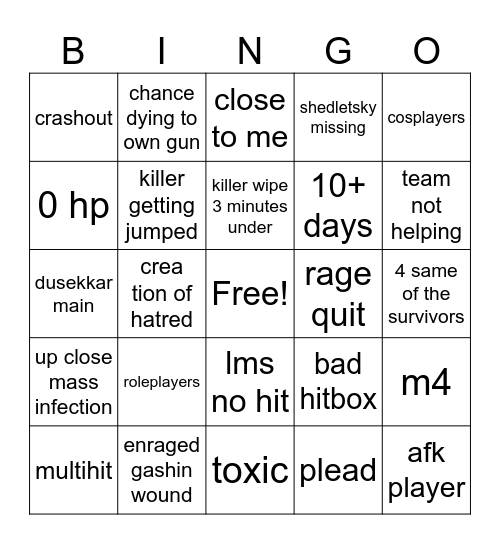 forsaken bingo :D Bingo Card