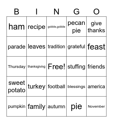Thanksgiving word bingo Card