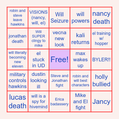 STRANGER THINGS 5 BINGO Card