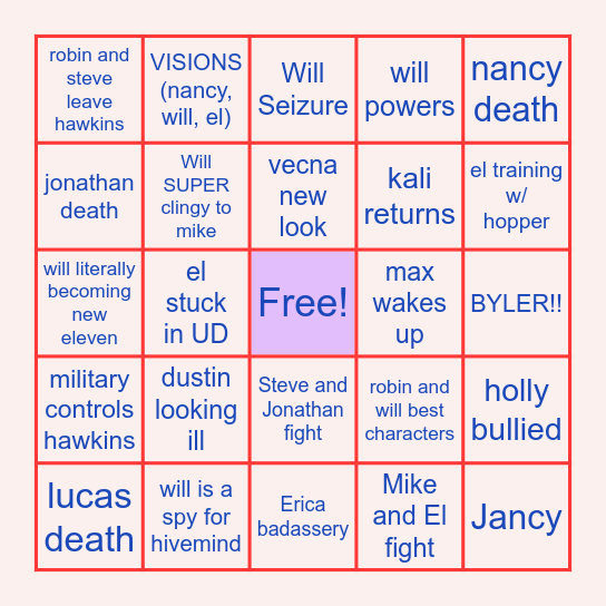 STRANGER THINGS 5 BINGO Card