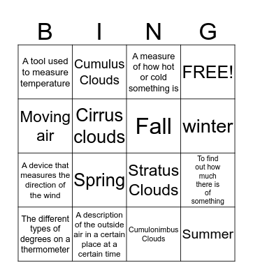 Weather Bingo Card