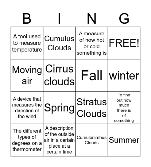 Weather Bingo Card