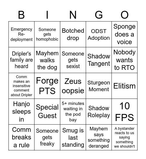 Stingray Bingo Card