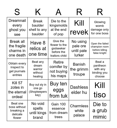 Hollow Knight (Medium) Bingo Card