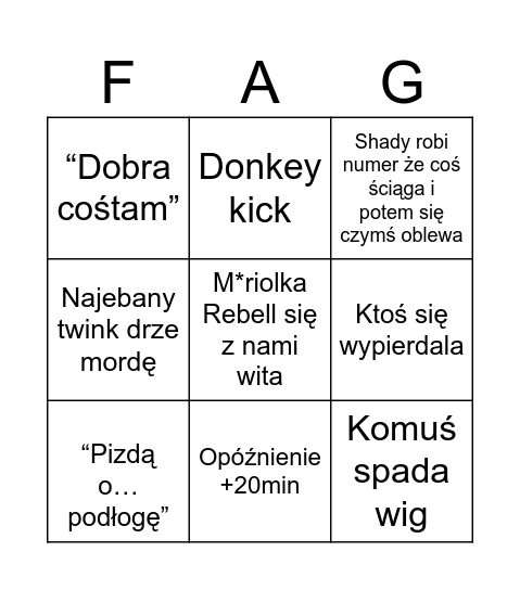 gaga night posen bingo Card