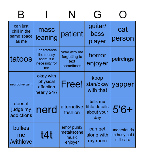 Andy's type Bingo Card