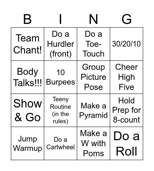 Warriors Cheer Bingo 11/15/25 Bingo Card