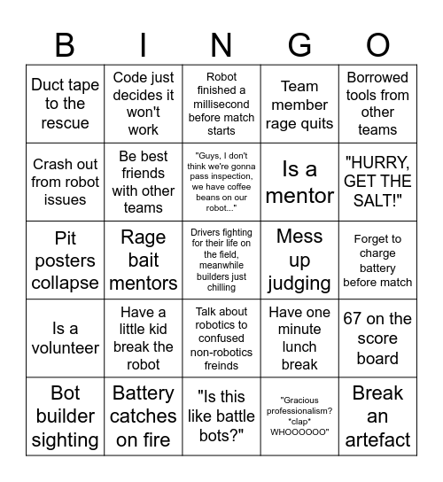 FTC Regionals Bingo Card