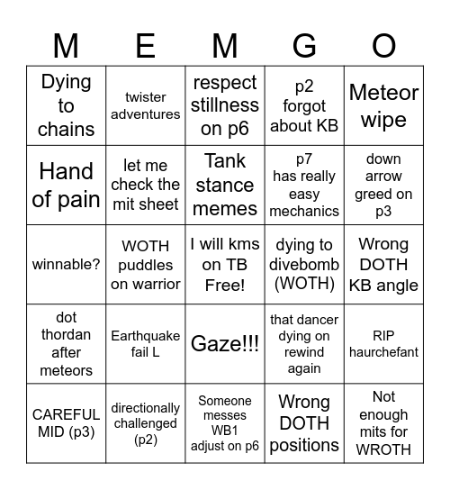 DSR Memes Bingo Card