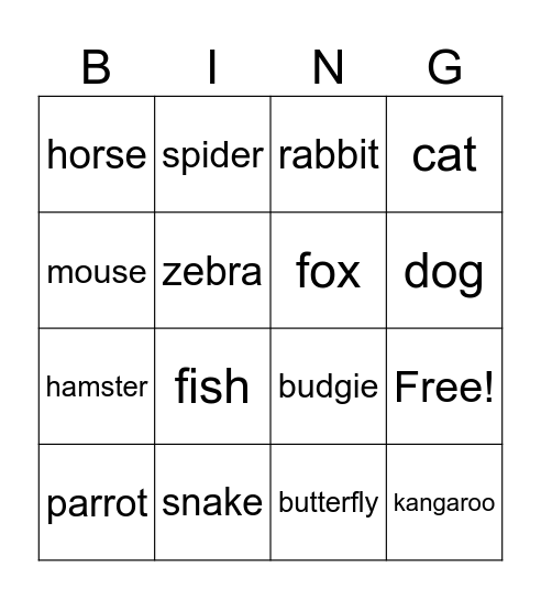 animals Bingo Card
