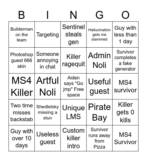 Forsaken Bingo (Blackout) Bingo Card