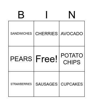 FOOD Bingo Card