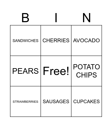 FOOD Bingo Card
