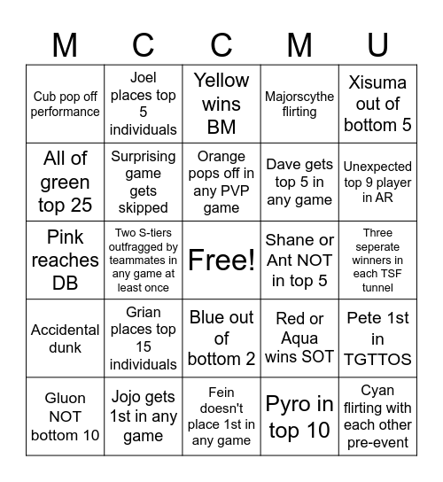 x Bingo Card
