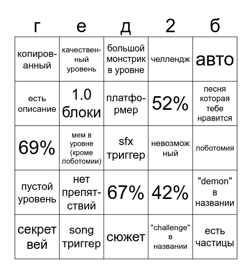 Геометри деш 2.2 бинго 5x5 Bingo Card