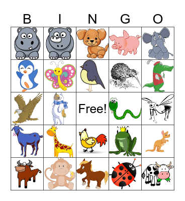 Animals Bingo Card