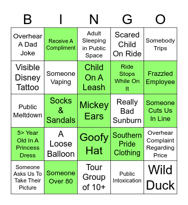 C & J’s Magic Kingdom Bingo Card
