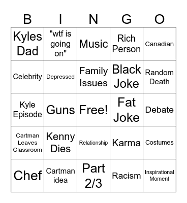 Southpark Bingo Card