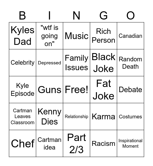 Southpark Bingo Card