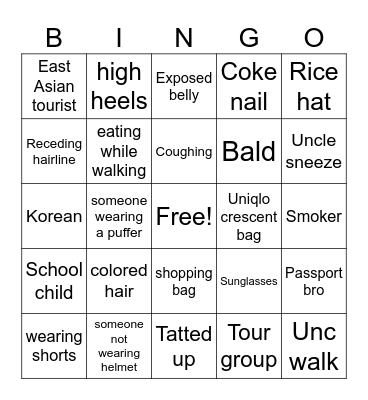 General pedestrian vetnam Bingo Card