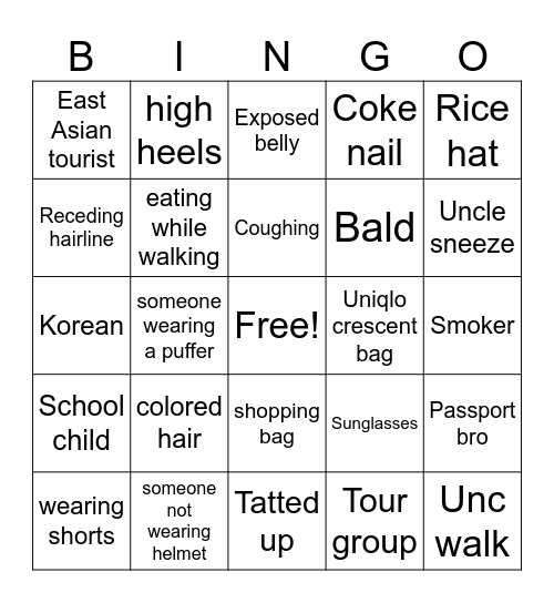 General pedestrian vetnam Bingo Card
